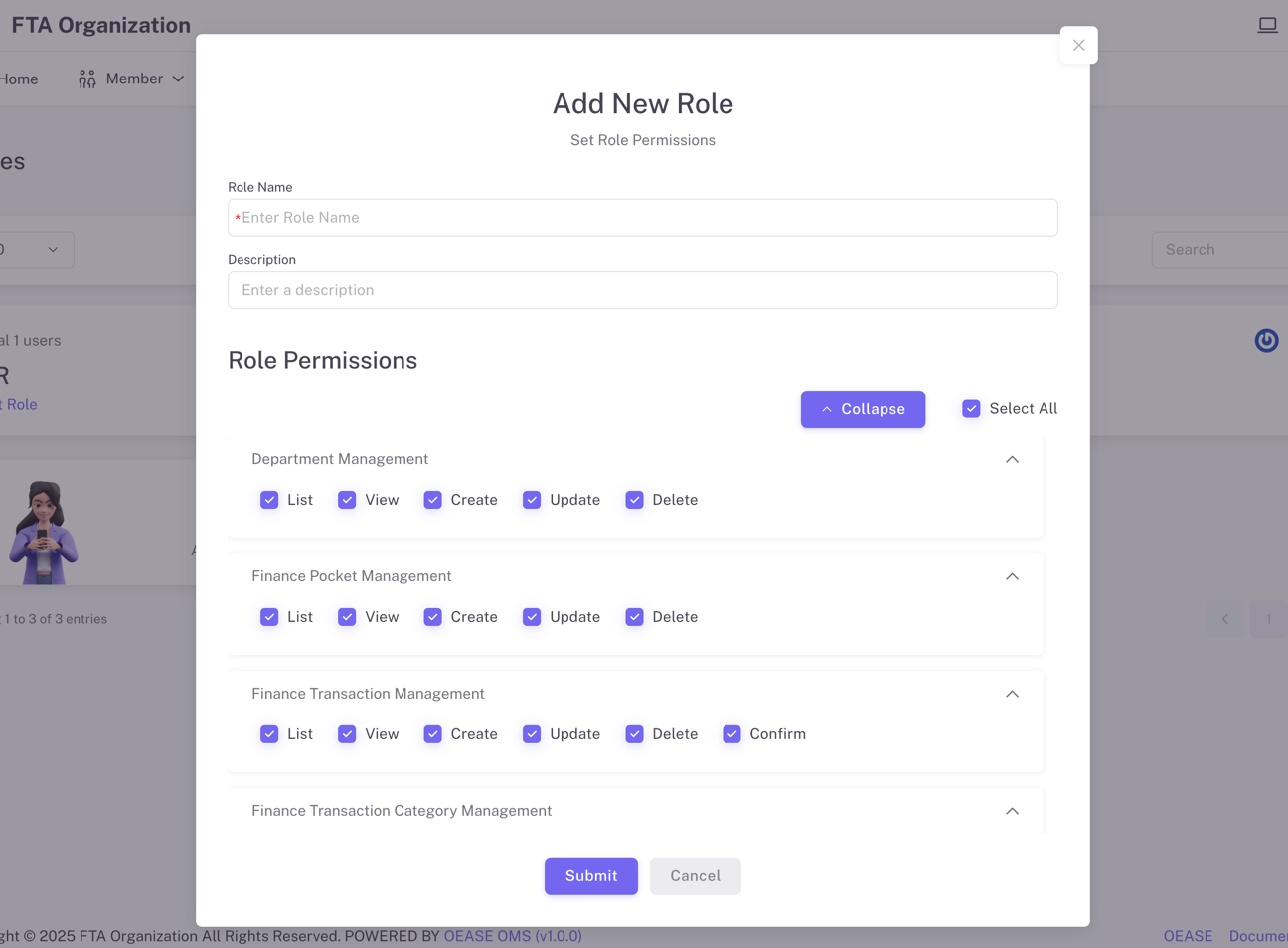 Add Role dialog showing name input and permission options.png