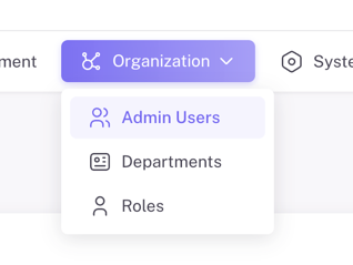 Organization dropdown menu with Admin Users highlighted.png